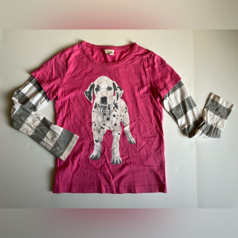 Girls MINI BODEN pink gray Dalmatian puppy dog long sleeve t-shirt tee 7 8 7Y 8Y